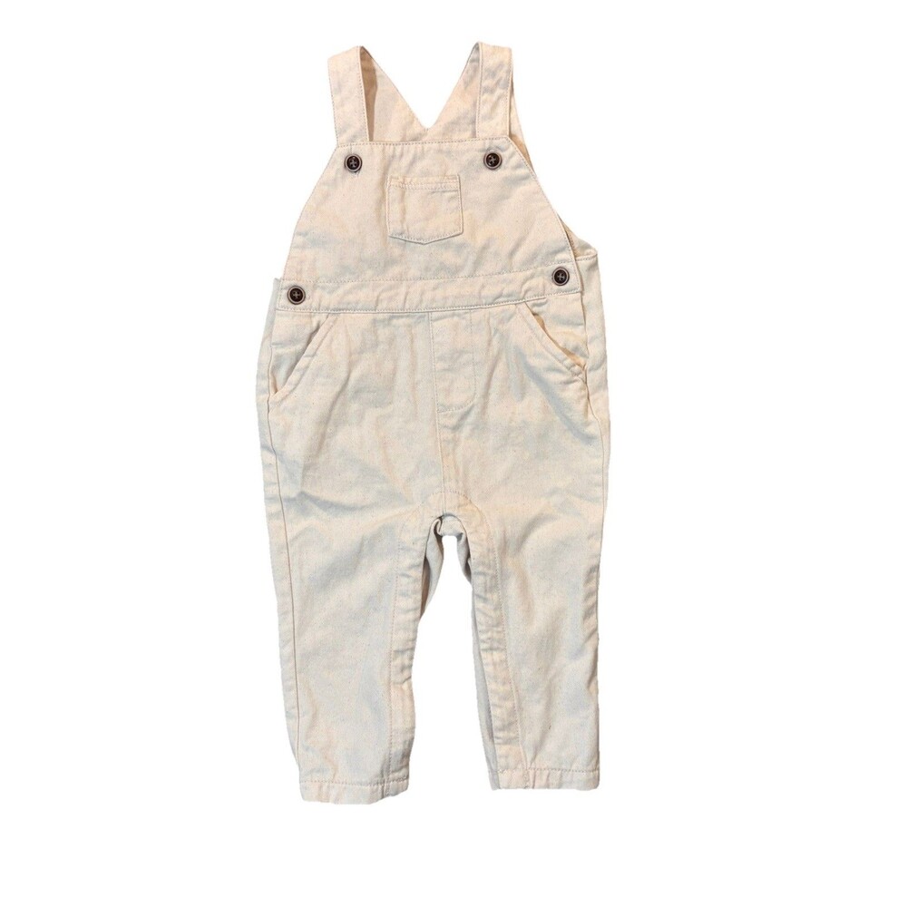 Janie and Jack 6-12M Beige Cotton Overalls Baby Boys Girls Neutral Outfit